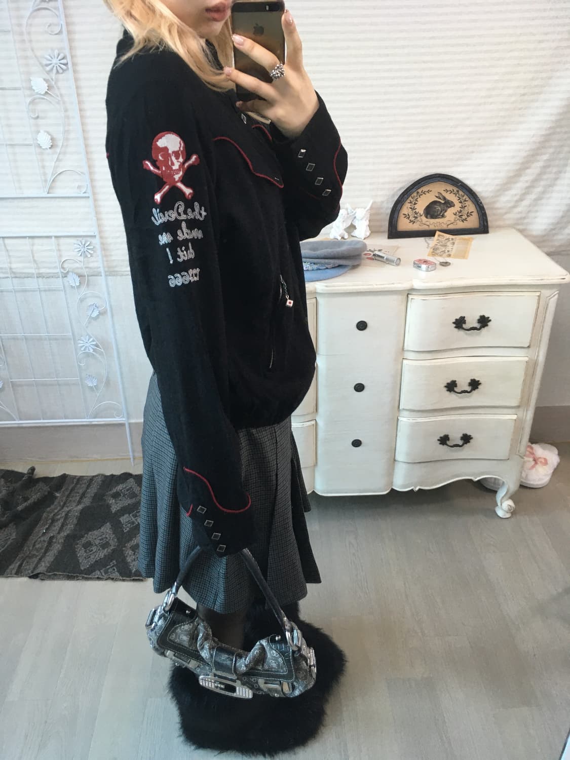 빈티지 히스테리 글래머 스컬 버튼셔츠 y2k 스트릿 갸루 펑키 일본빈티지 상품이미지3