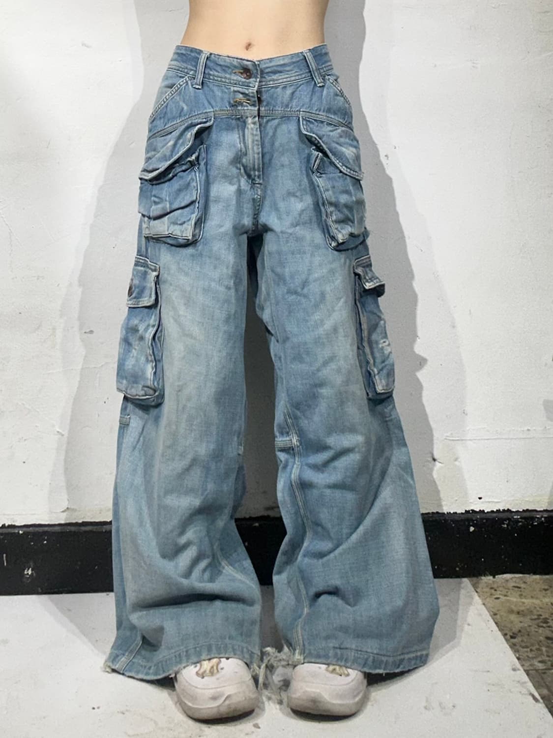 A.N.B 대장급 유틸리티 멀티 포켓 데님 와이드 카고 팬츠 청바지  상품이미지2