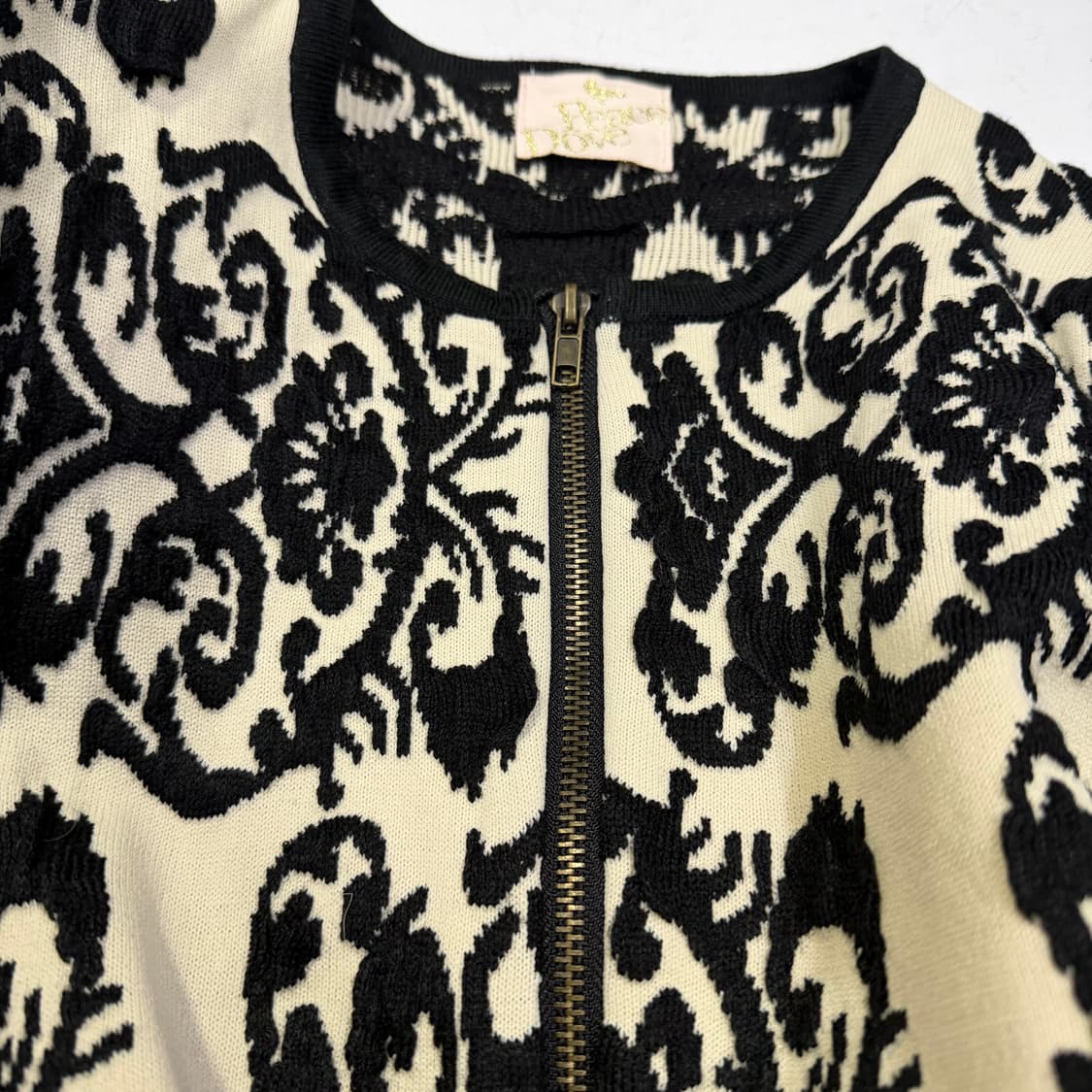 블랙 베이지 다마스크 패턴 코튼 가디건 집업 상품이미지4
