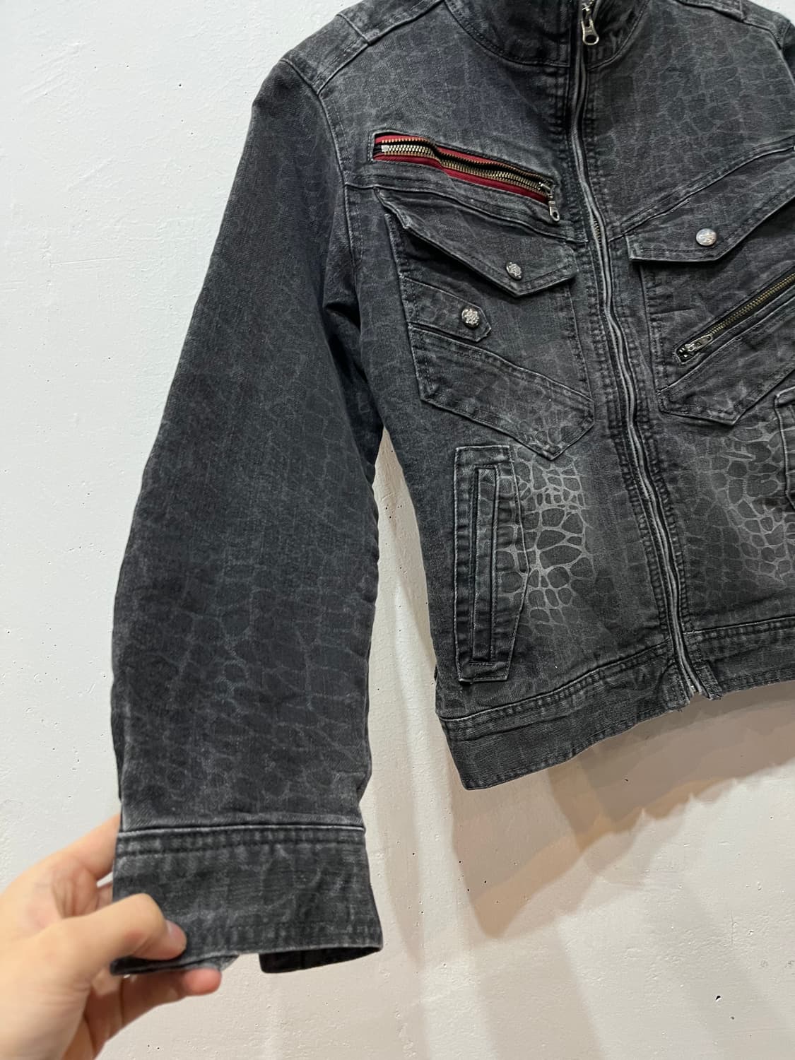 Jawin JPN 패턴 데님 바이커 자켓 우먼즈 상품이미지3