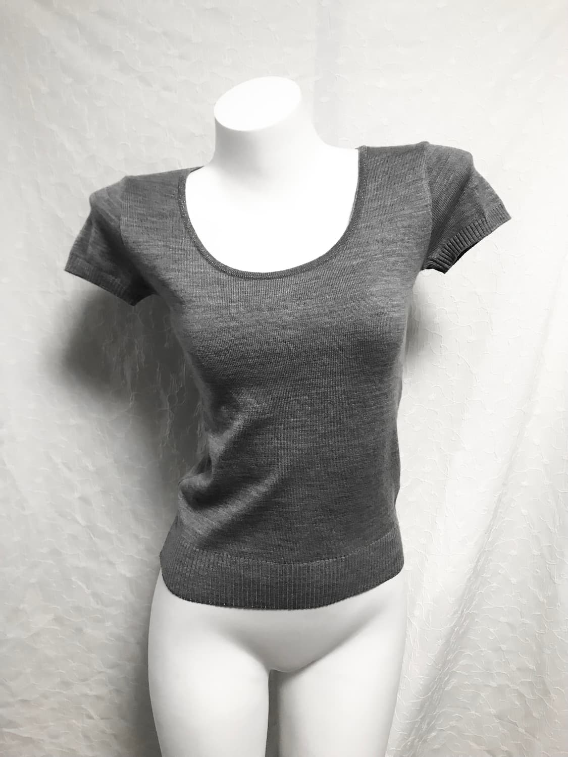 빈티지 니혼진 로걀 진주 포인트 반소매 니트 탑 상품이미지1