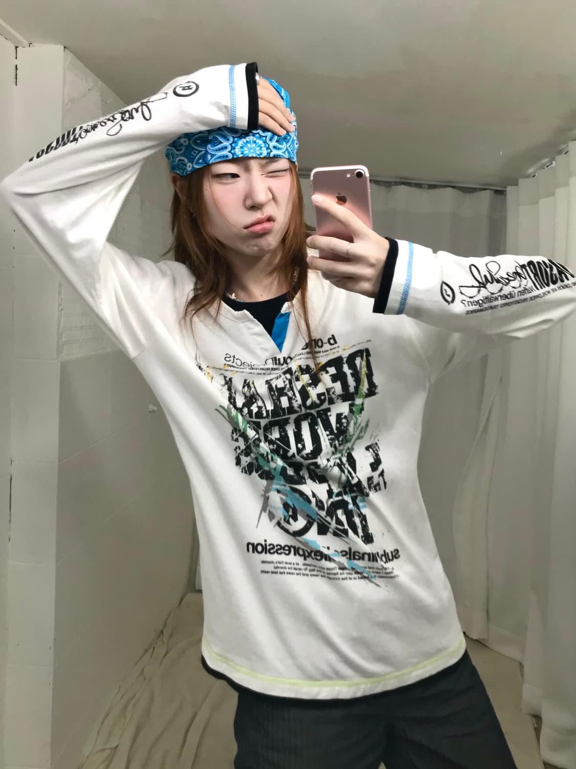 빈티지 펑크 키치 프린팅 스티치 화이트 롱슬리브 상품이미지3