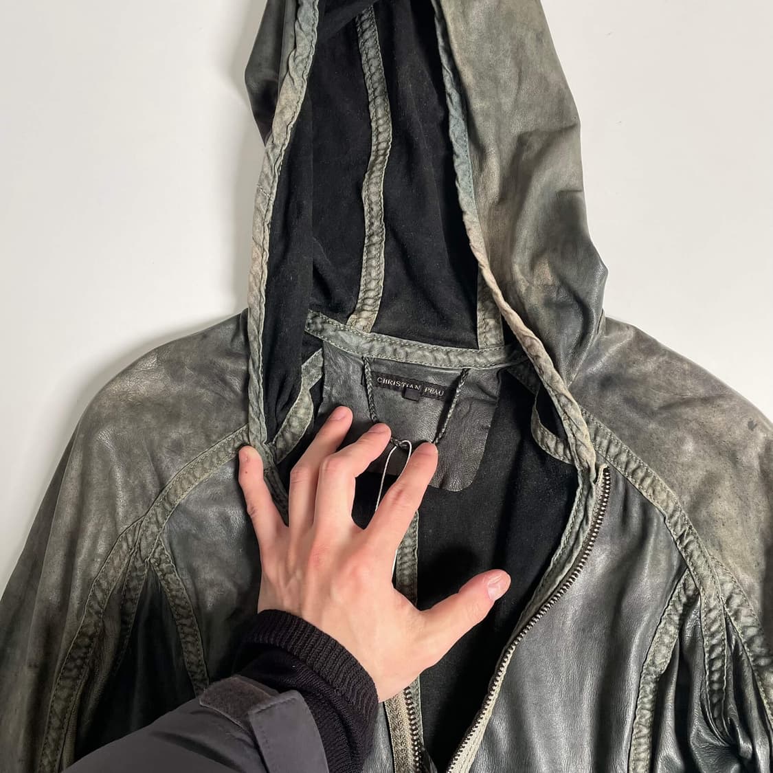 Christian peau 레더 블럭 집업 후드 상품이미지10
