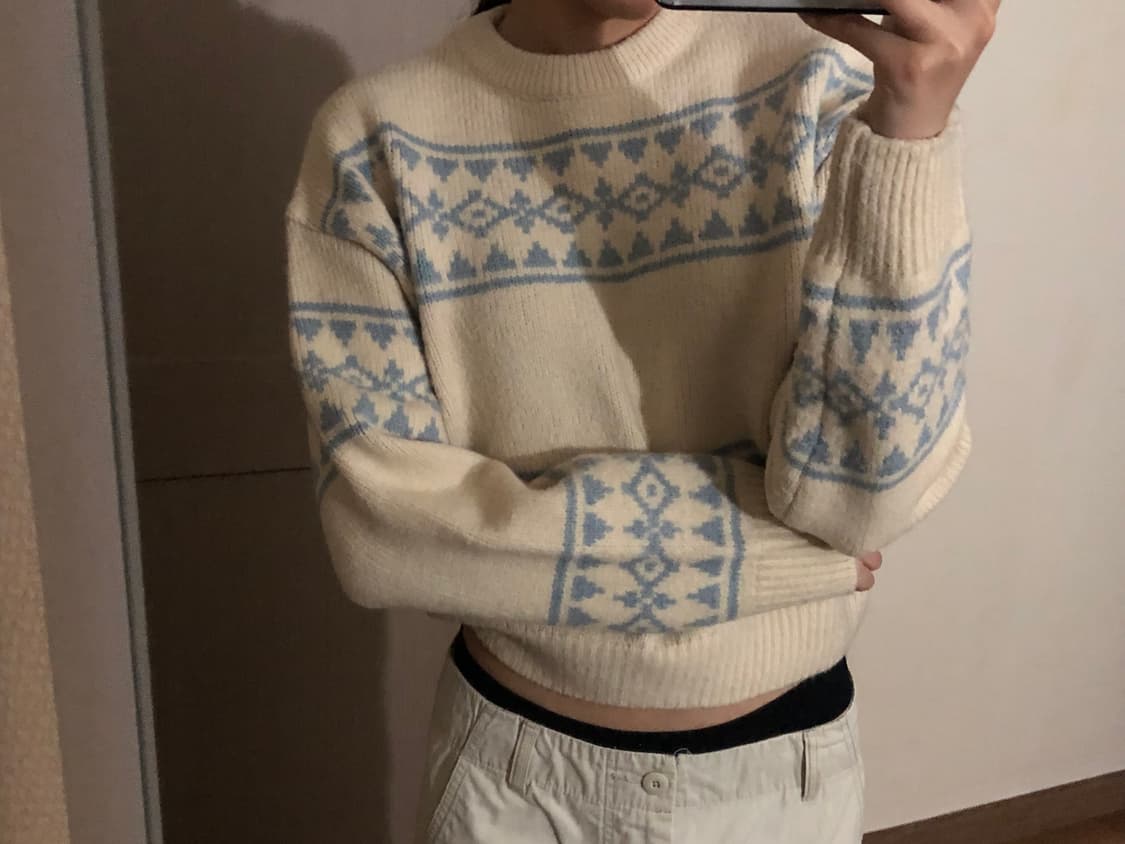 아가일 자가드 도톰 니트 아이보리 상품이미지3