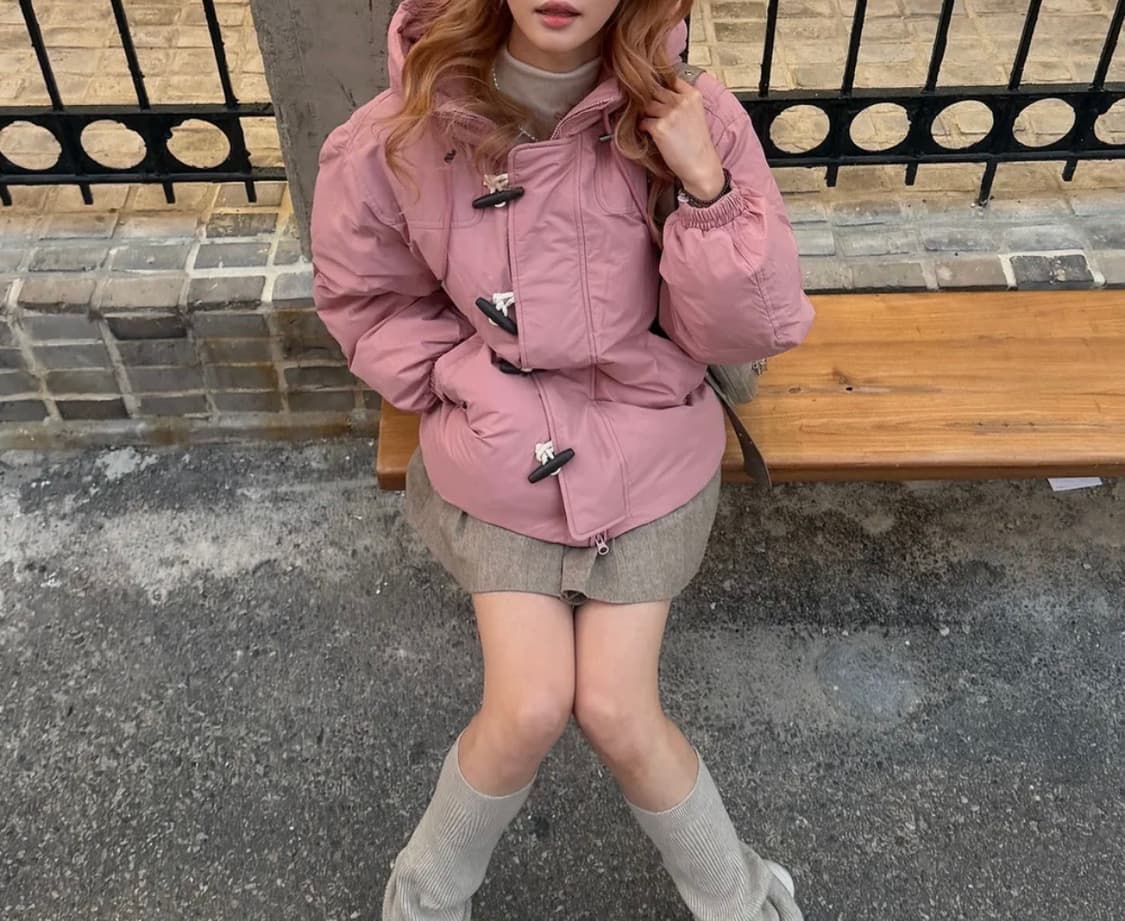 코드그라피 더플 후드 패딩(핑크, 카키) 상품이미지2