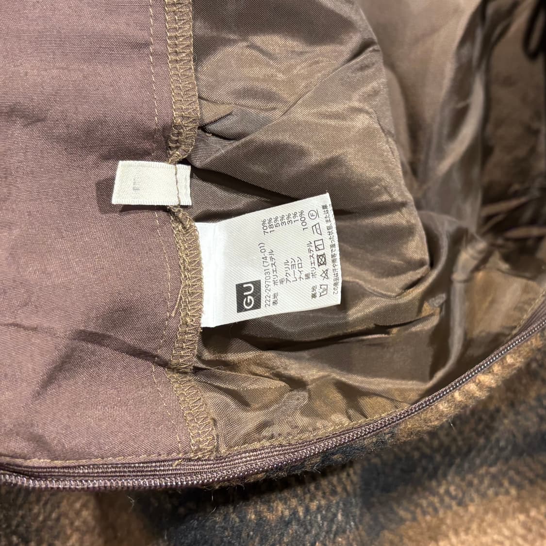 GU 일본 빈티지 브라운 체크 언발 울혼방 미디 스커트 상품이미지7