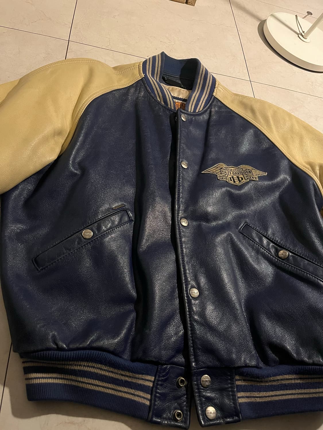 할리데이비슨 리얼 레더 블루 바시티 자켓 L 상품이미지3