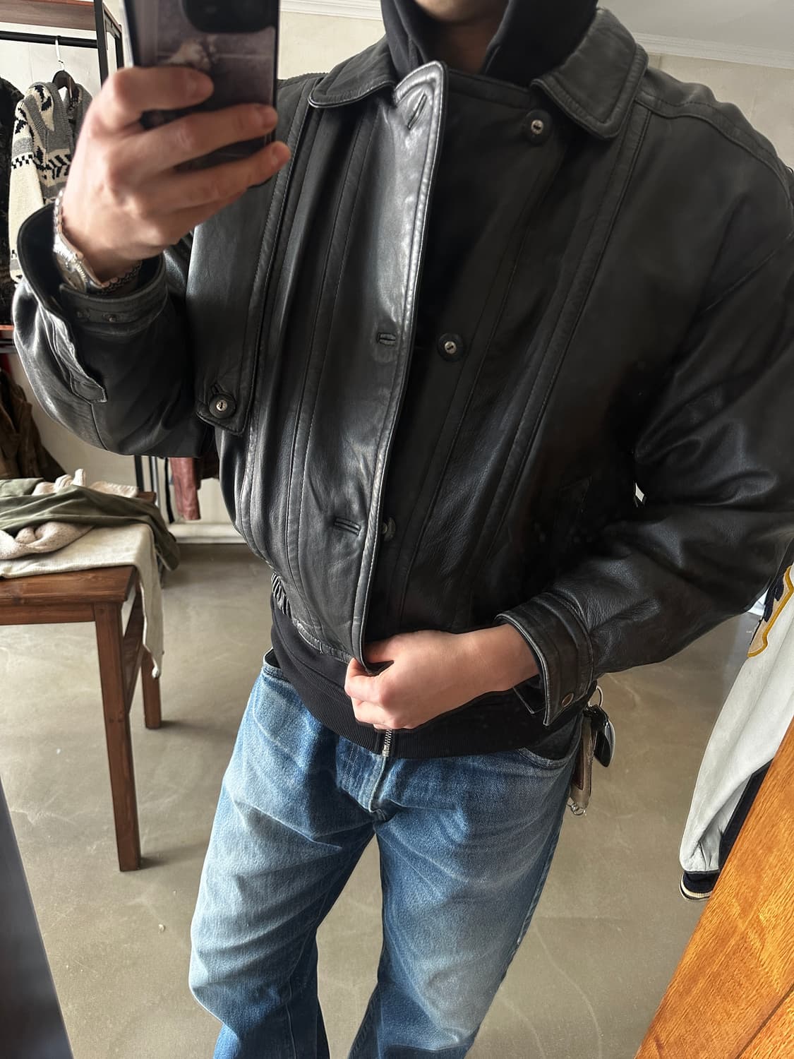 90s 재패니즈 양가죽 레더 봄버 자켓 상품이미지2