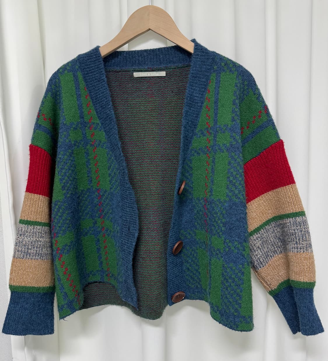 러브앤쇼 체크 울 니트 가디건 상품이미지4