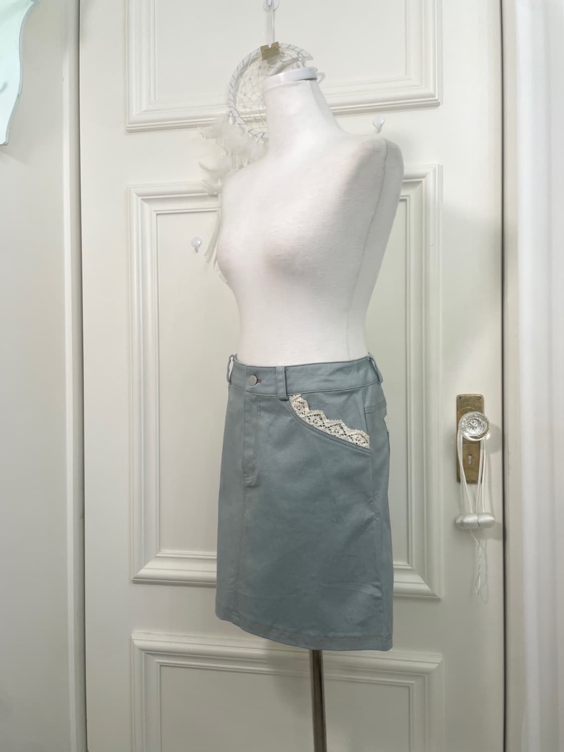 mint denim lace point midi skirt 상품이미지2