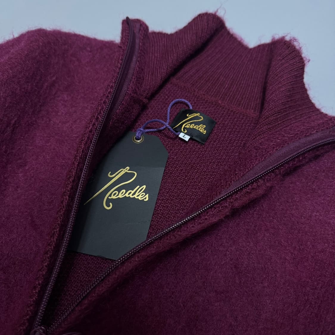 니들스(NEEDLES) 마젠타 퍼플컬러 모헤어 혼방 하이넥 니트 집업 상품이미지3