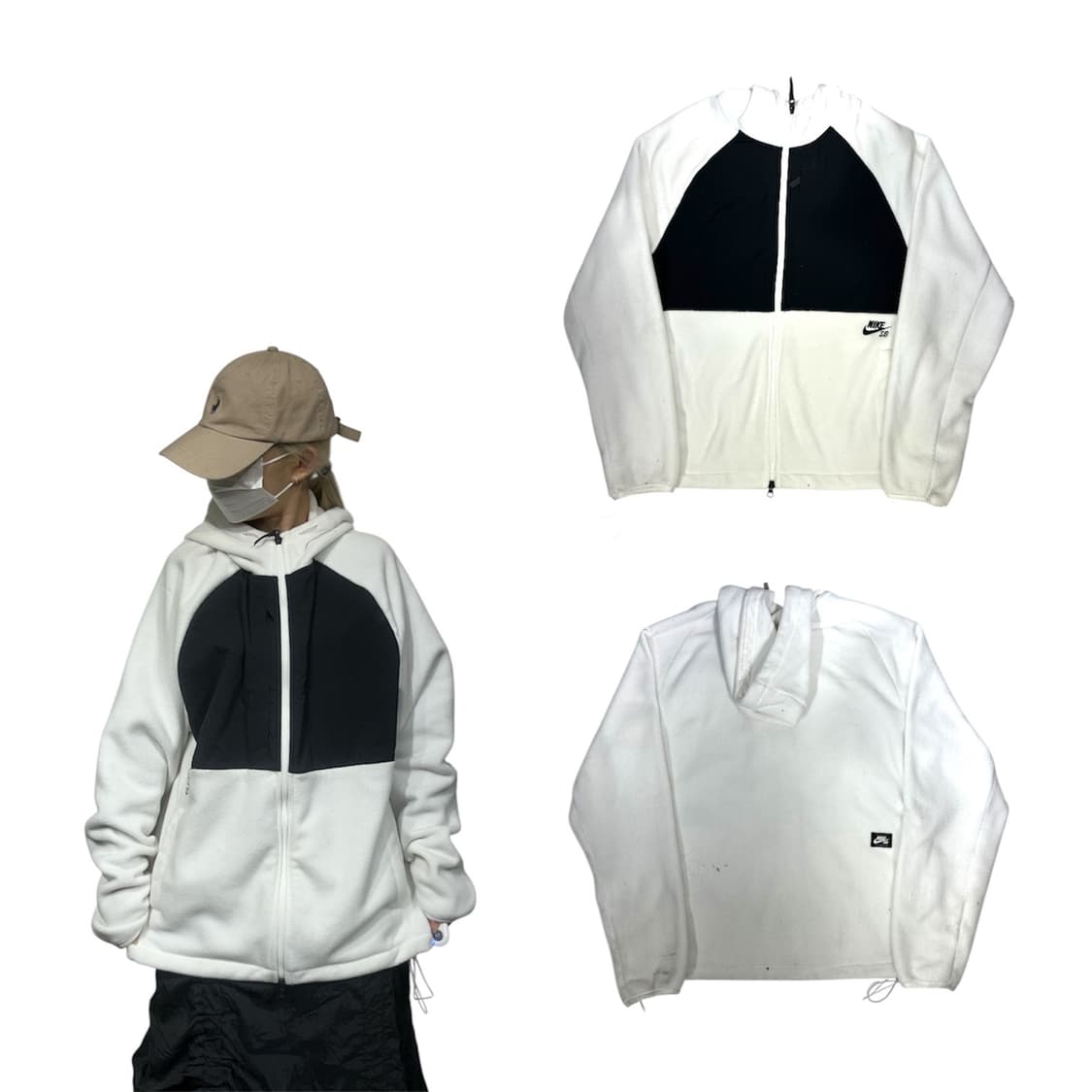 Nike 화이트 블랙 후리스 아노락 후드 자켓 XL 상품이미지1