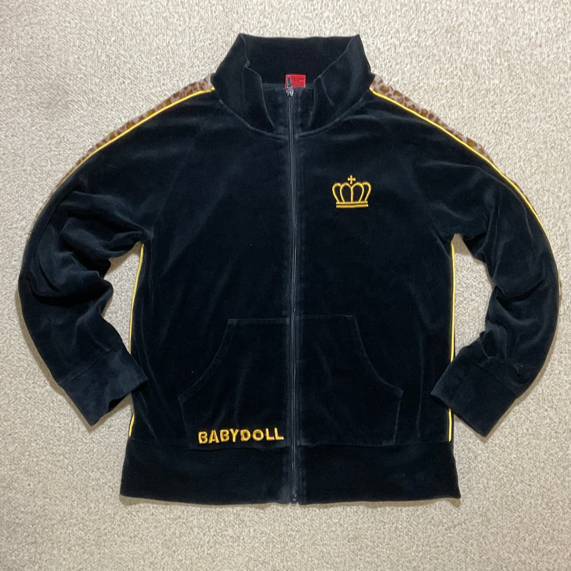 babydoll 벨벳 집업 베이비돌 블랙 트랙 자켓 레오파드 호피 자수 상품이미지1