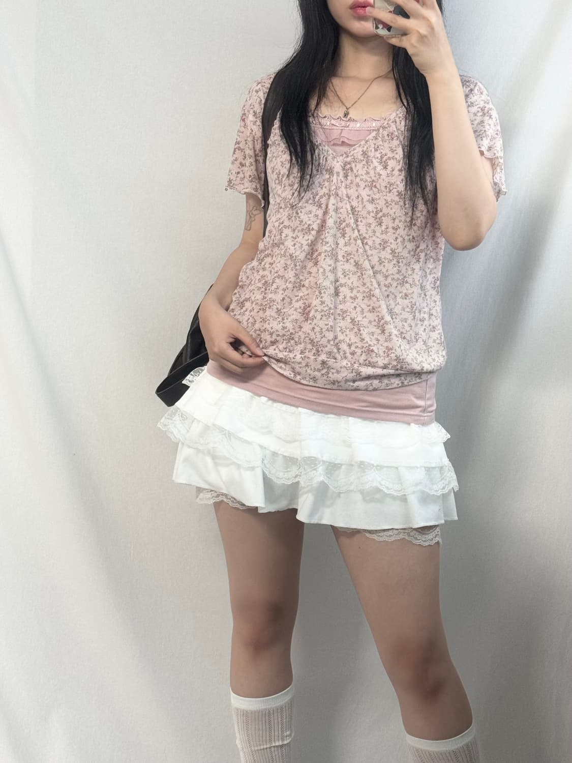 미니 플라워 패턴 핑크 리본 슬리브 머플러 3pcs SET 상품이미지5