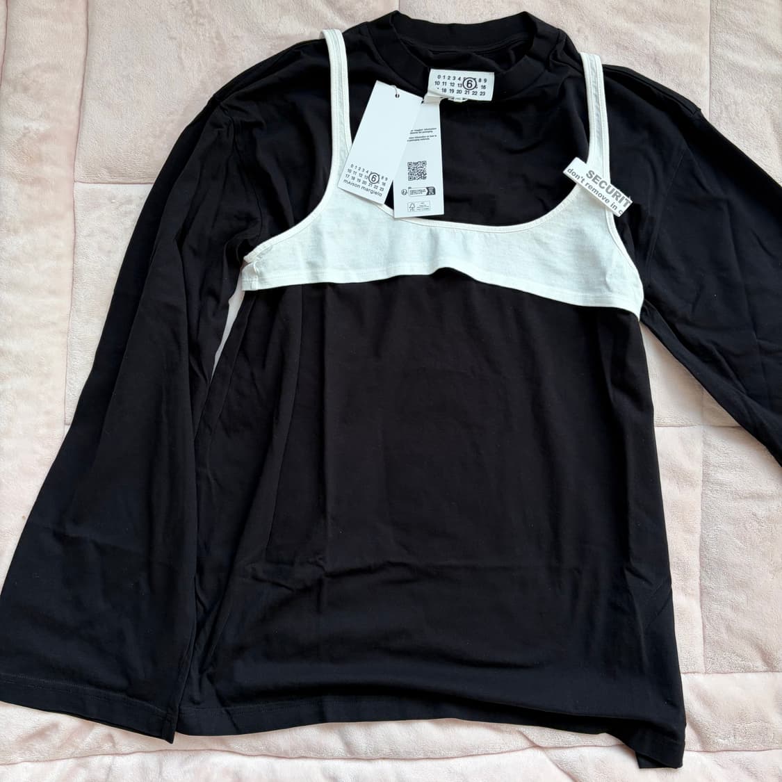 새상품💎 MM6 마르지엘라 레이어드 로고탑 블랙 티셔츠 M 상품이미지5