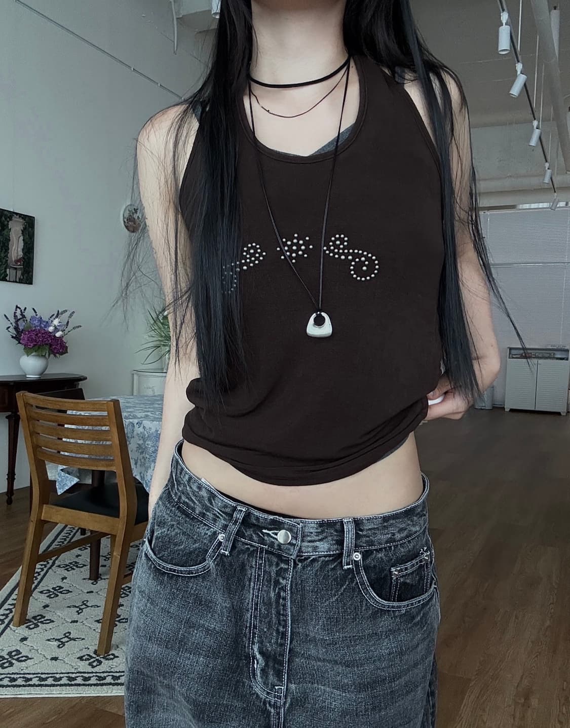 새상품) 메탈 오벌 링 드롭 목걸이 네크리스 상품이미지1