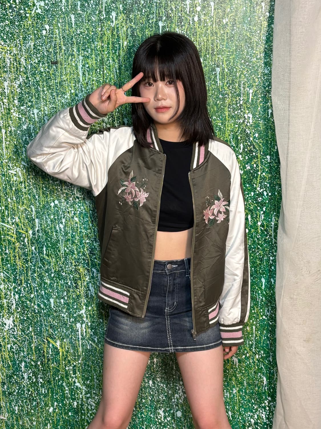 일본빈티지 카키 자수 스카잔 점퍼 자켓 M 상품이미지1