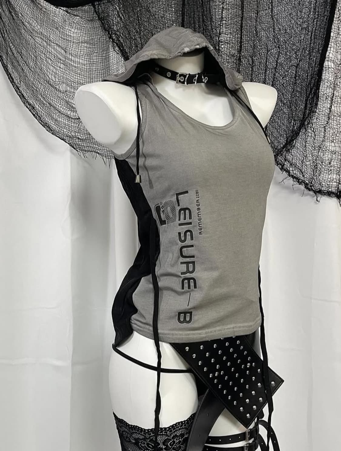 슬리브리스 후드 배색 펑크 y2k 힙 상품이미지1