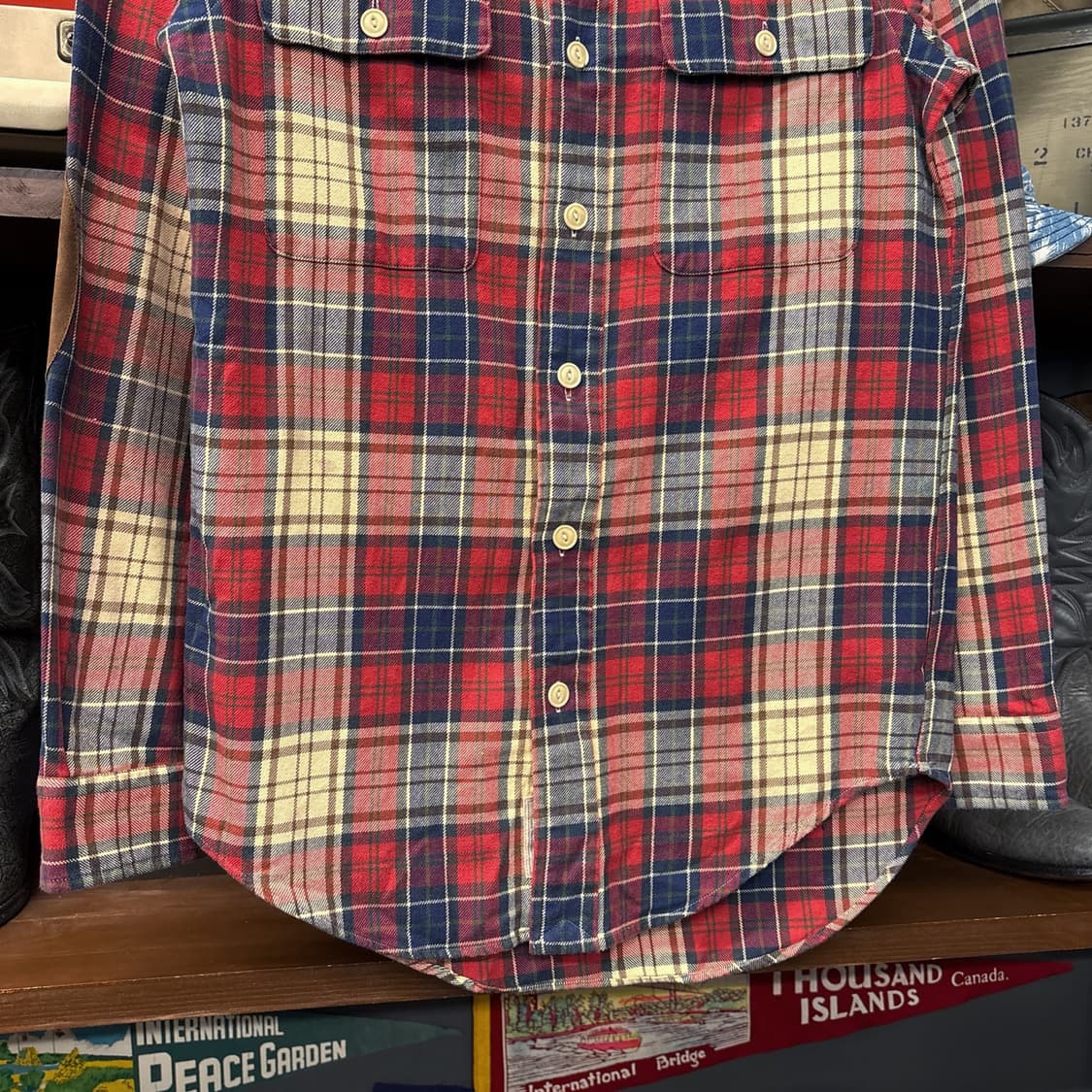 90s 폴로 랄프로렌 플래드 체크 레더패치 플란넬 워크셔츠 N1079 상품이미지4