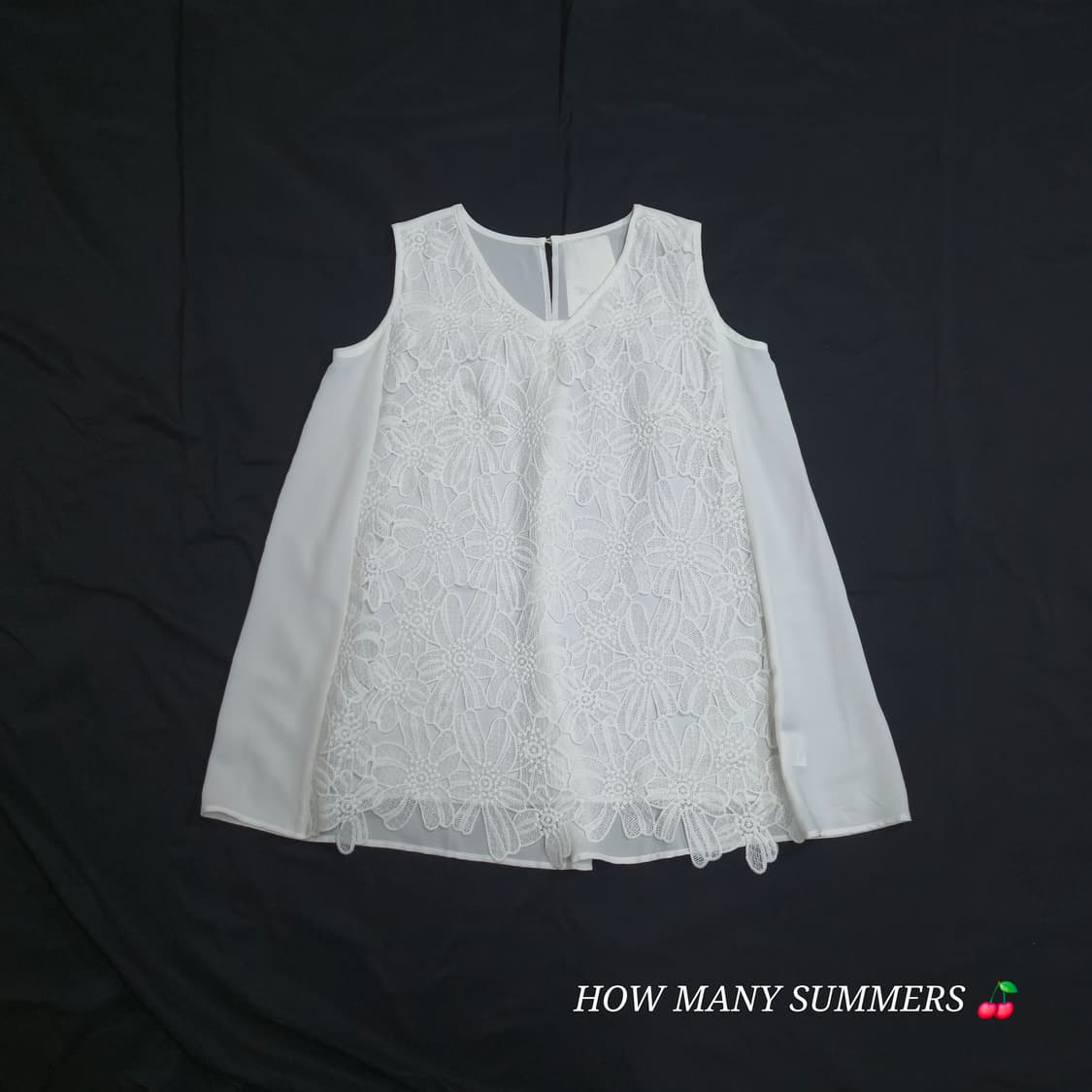 일본 빈티지 화이트 플라워 레이스 민소매 블라우스 여름 펀칭 자수 탑 상품이미지1