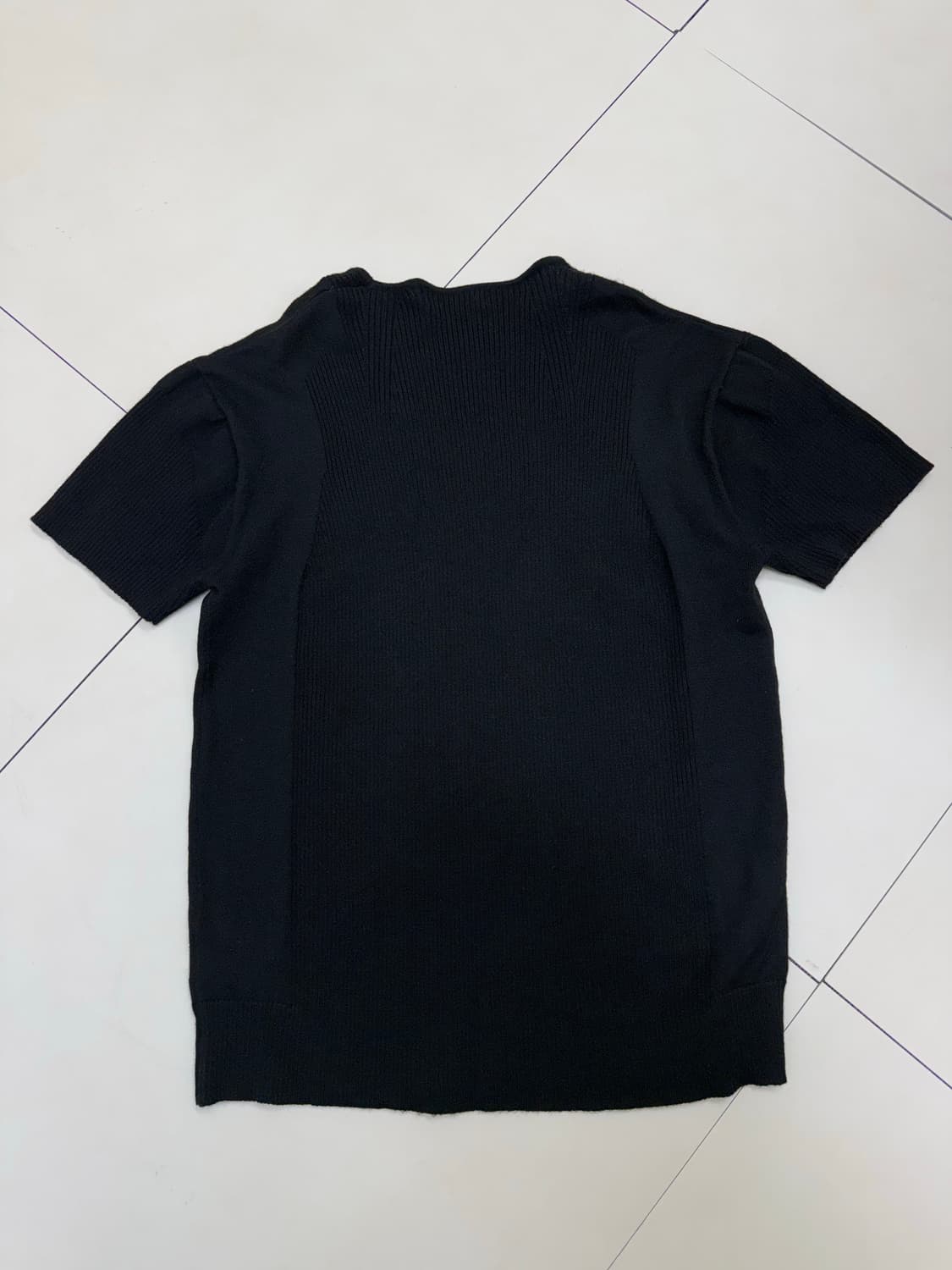 Noirer 노이어 머슬핏 니트 반팔 티셔츠 블랙 상품이미지4