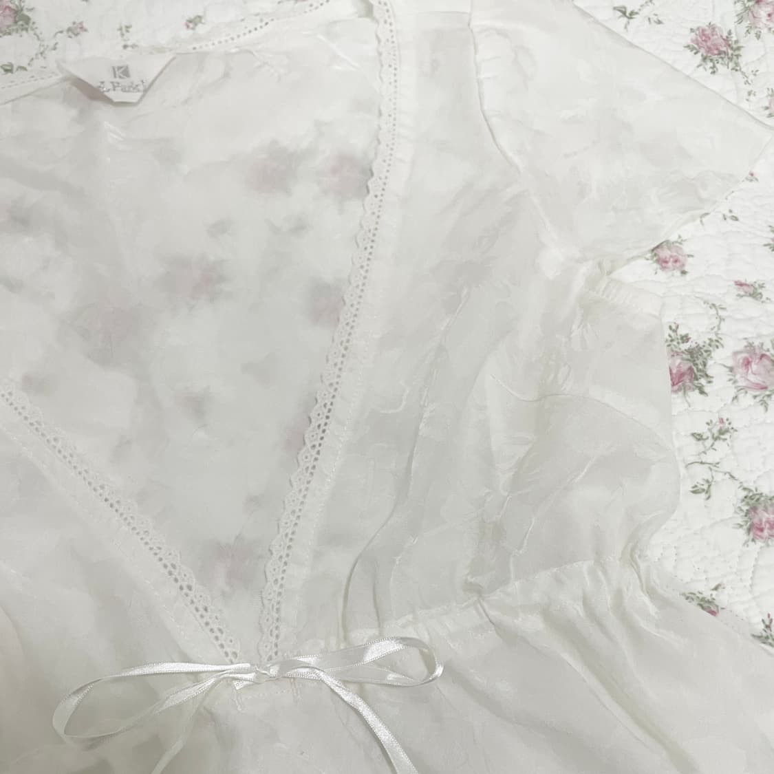빈티지 리본 레이스 베이비돌 블라우스 탑 /화이트 아이보리 브이넥 페어리 상품이미지3