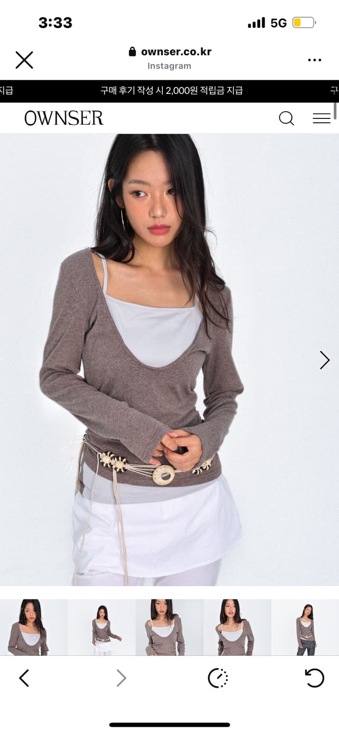 오운서 레이어드 언발란스 롱슬리브 모카 브라운 상품이미지1