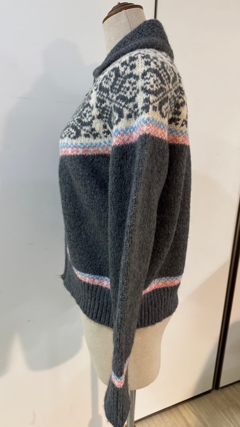 노르딕 패턴 울 니트 가디건 그레이  상품이미지8