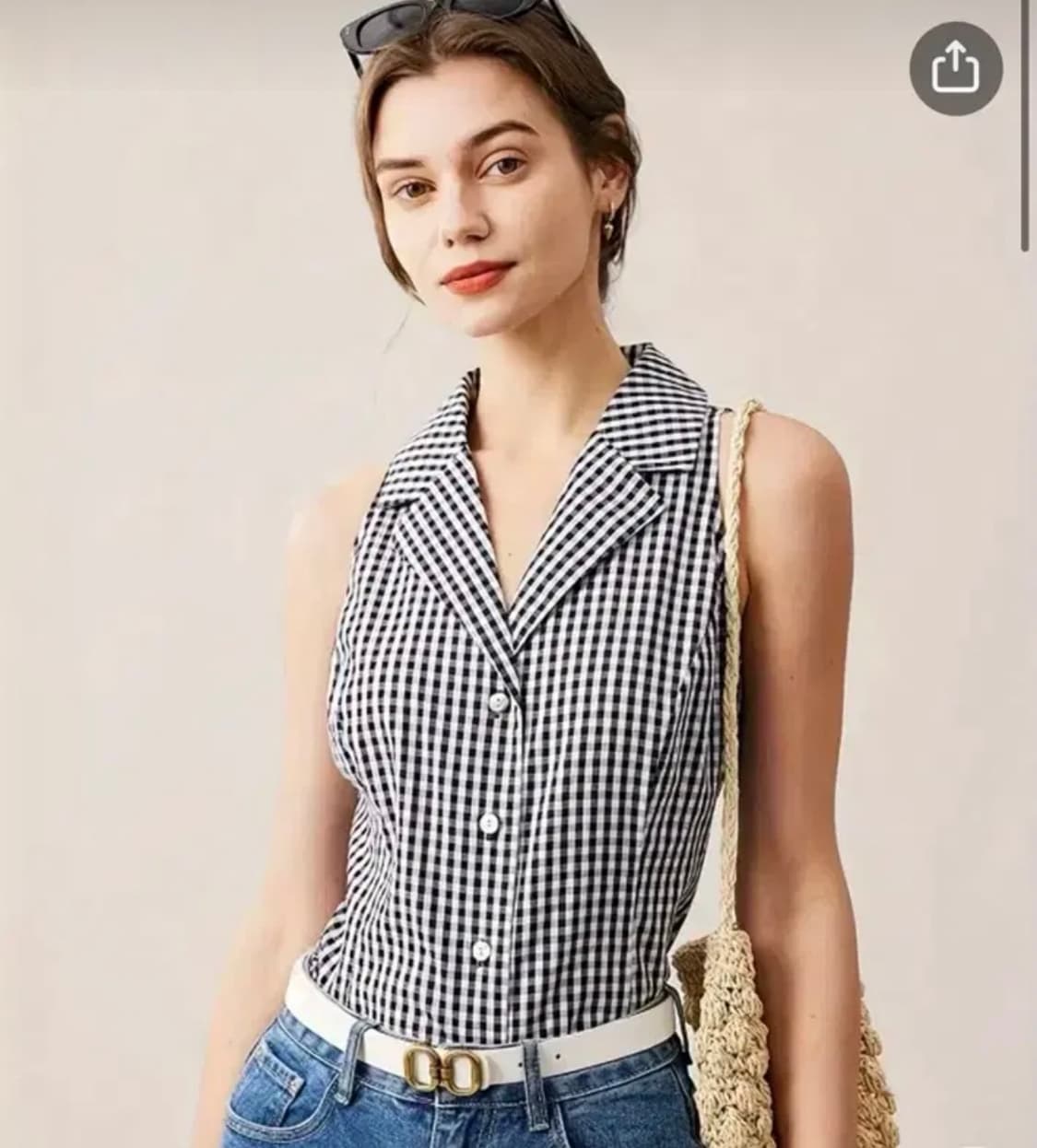 민소매 체크 셔츠 상품이미지1