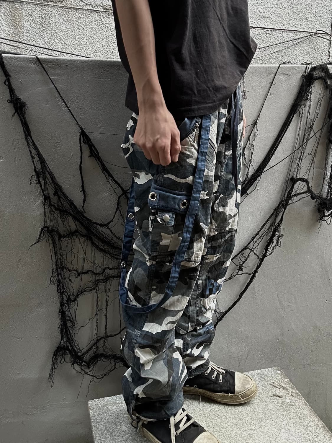 *rare* 00s VTG 키치 펑크 서스펜더 밀리터리 카고팬츠 상품이미지3