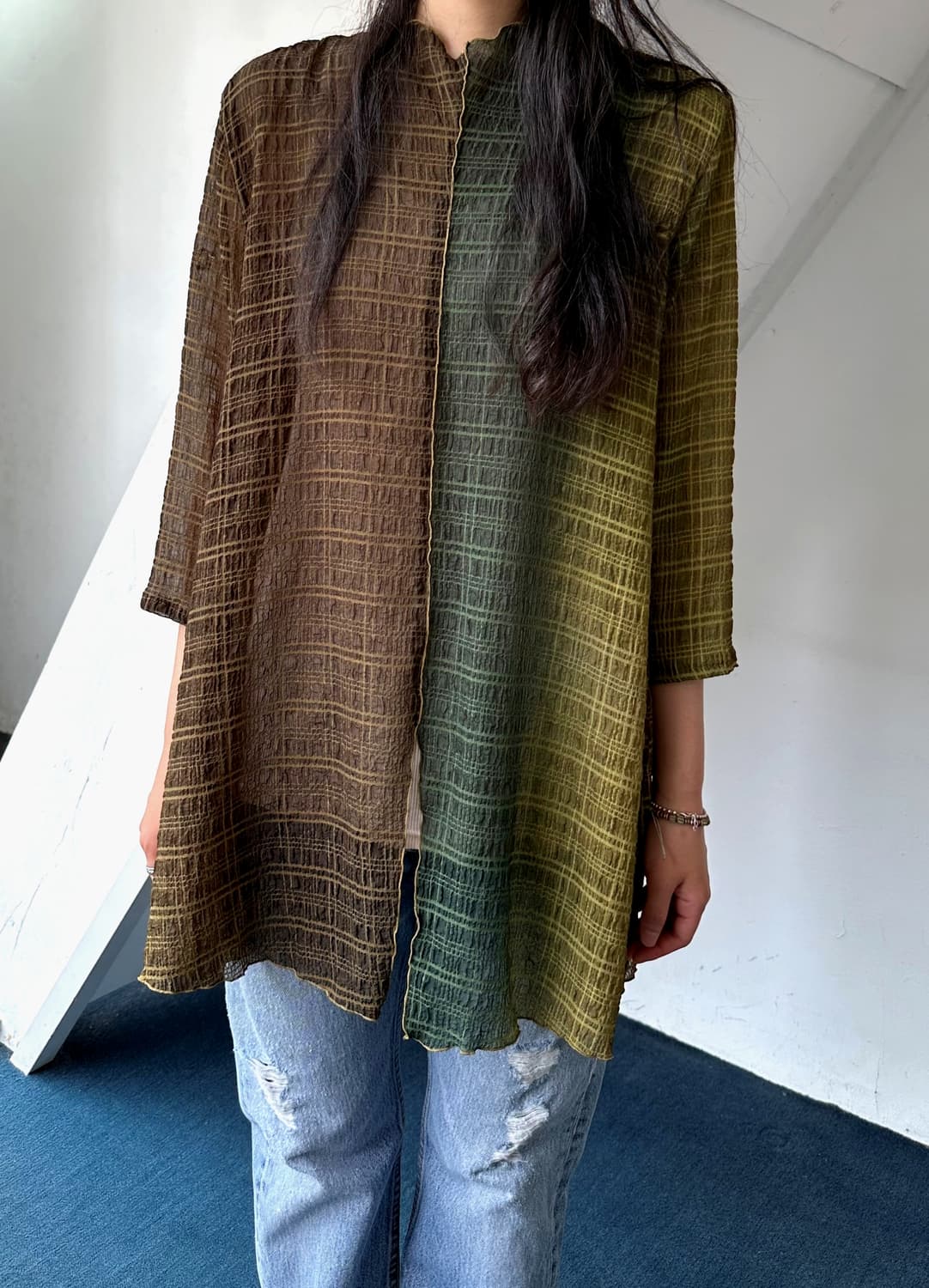 Sheer fabric shirred design panel TOP 상품이미지8
