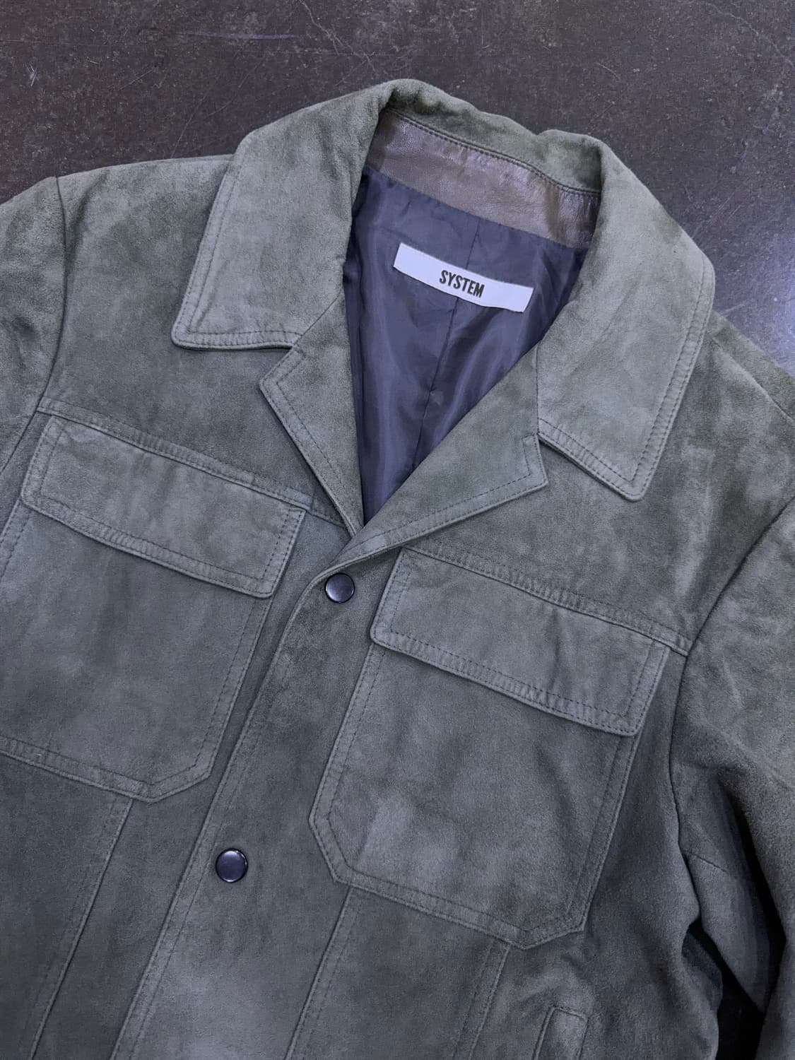 시스템옴므 염소가죽 스웨이드 트러커 자켓 카키 95 상품이미지3