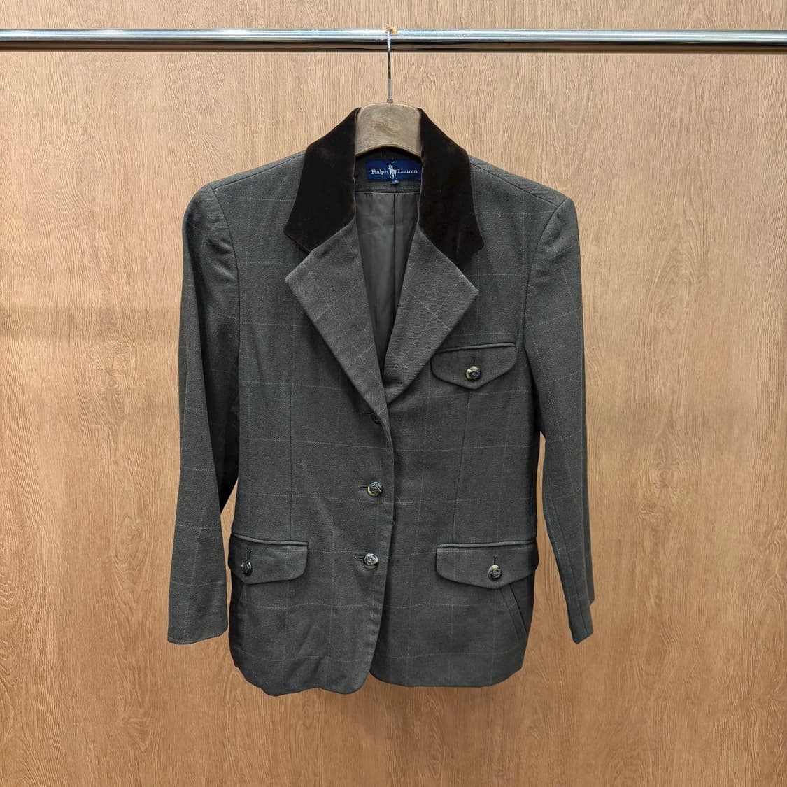 폴로 랄프로렌 자켓 체크 패턴 브라운 카라 배색 디테일 카키 상품이미지2