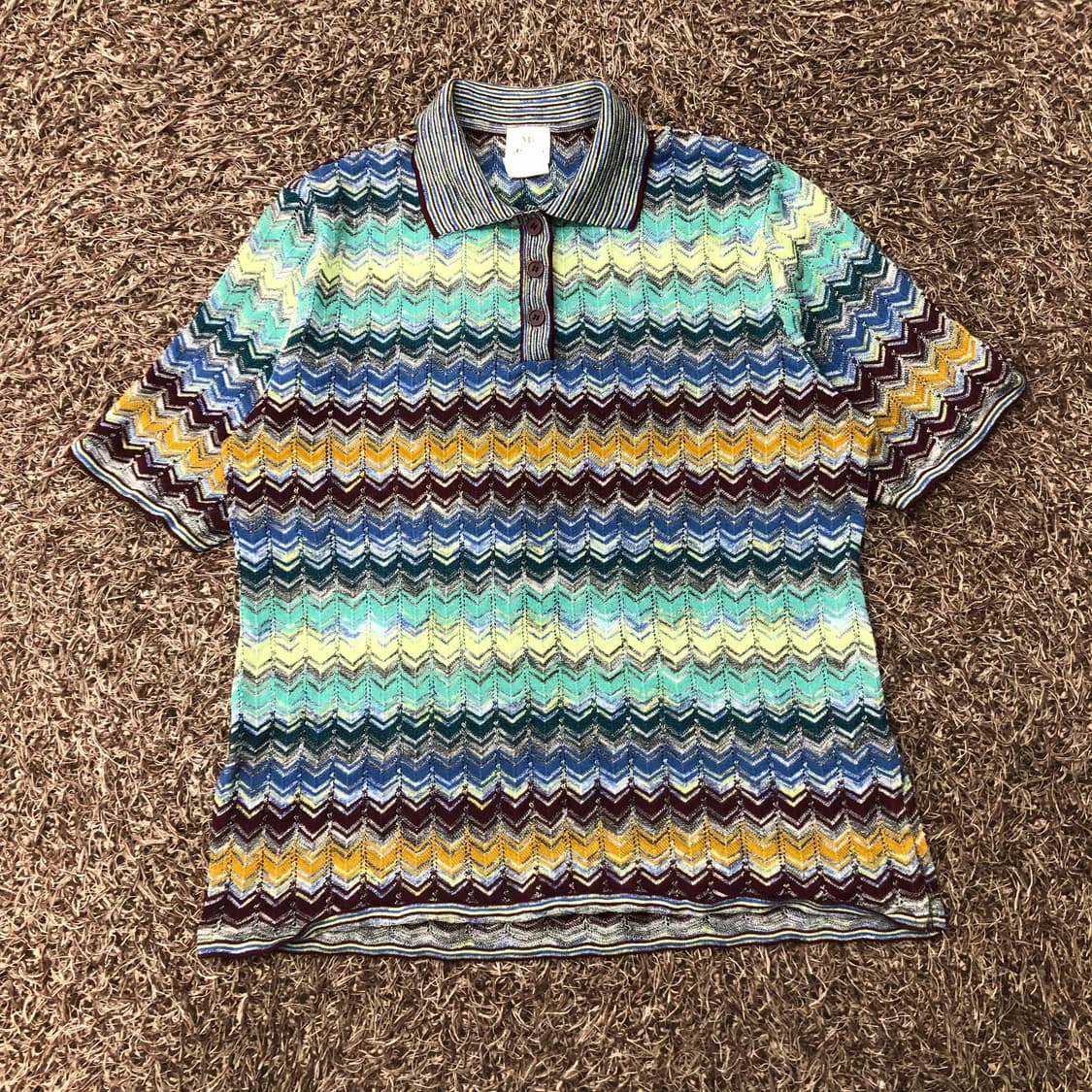 Marble 멀티컬러 패턴 니트 PK 카라 반팔 티셔츠 상품이미지1