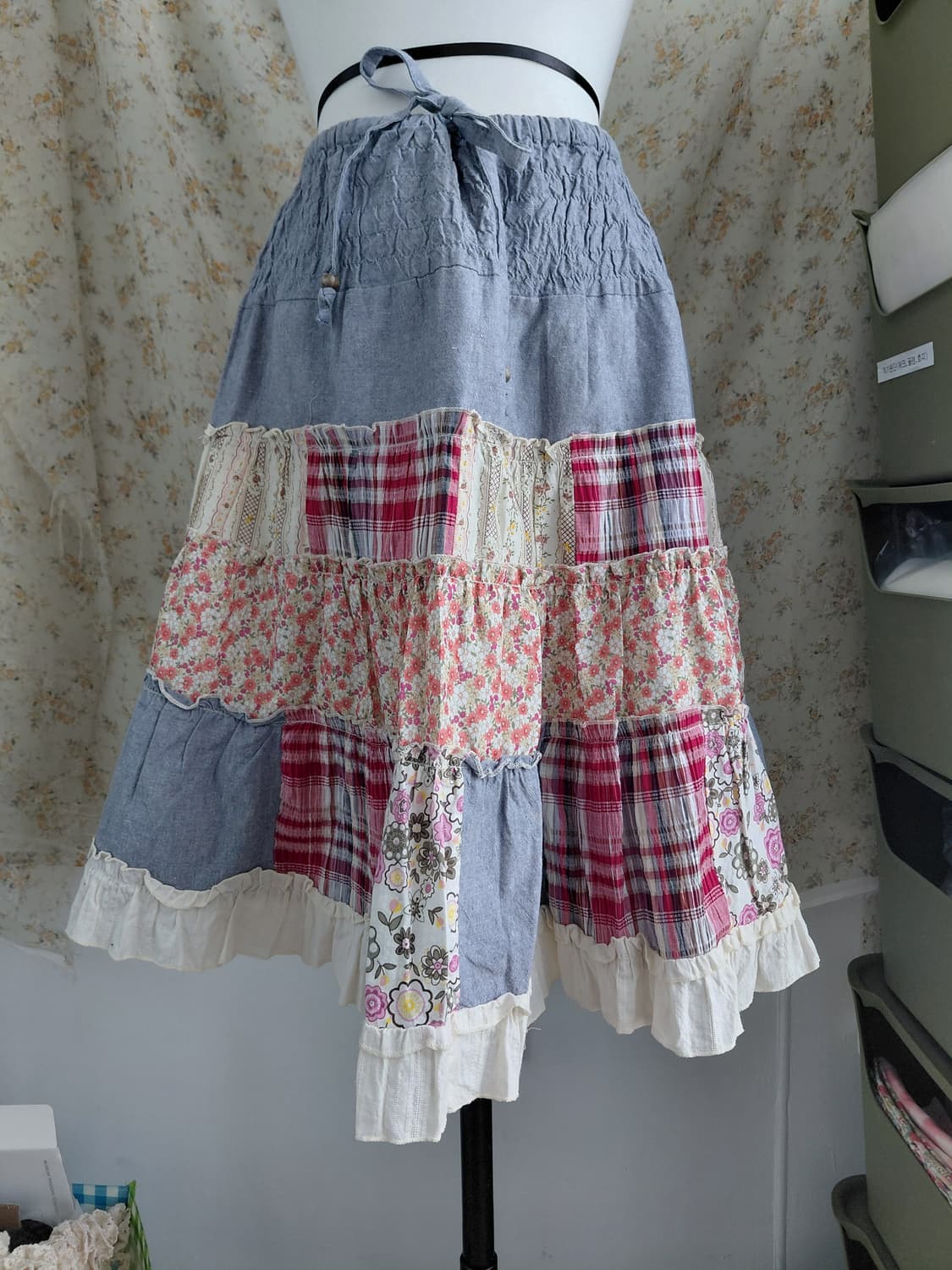 [일본빈티지] 패치워크 플라워 캉캉 미디 스커트 상품이미지2