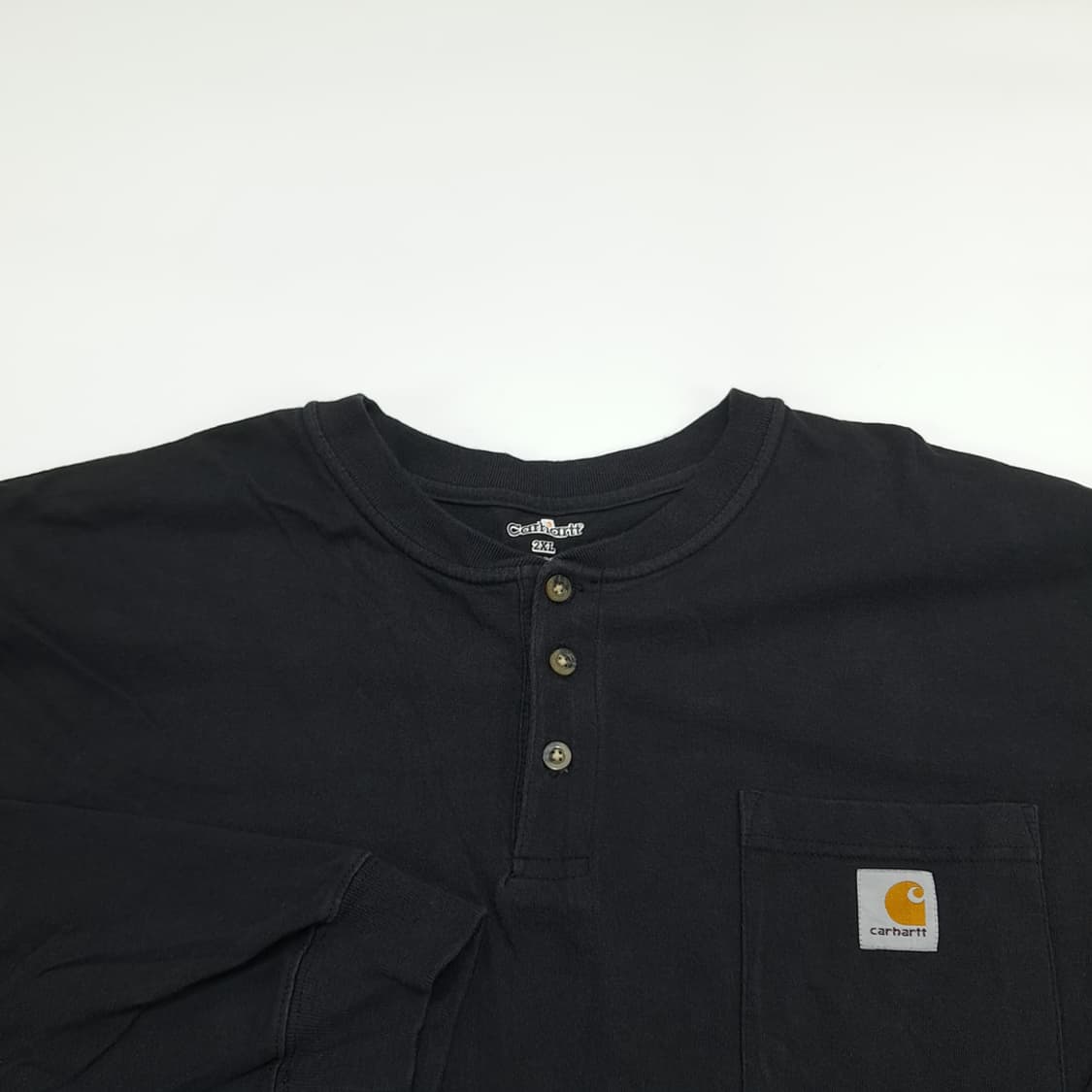 Co774 2XL 칼하트 블랙 포켓 헨리넥 긴팔 티셔츠 상품이미지3
