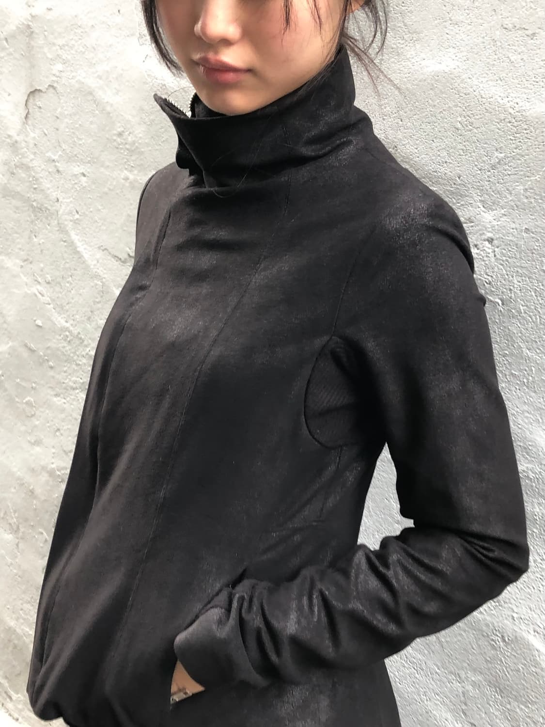 스웨이드 사선 하이넥 자켓 상품이미지3