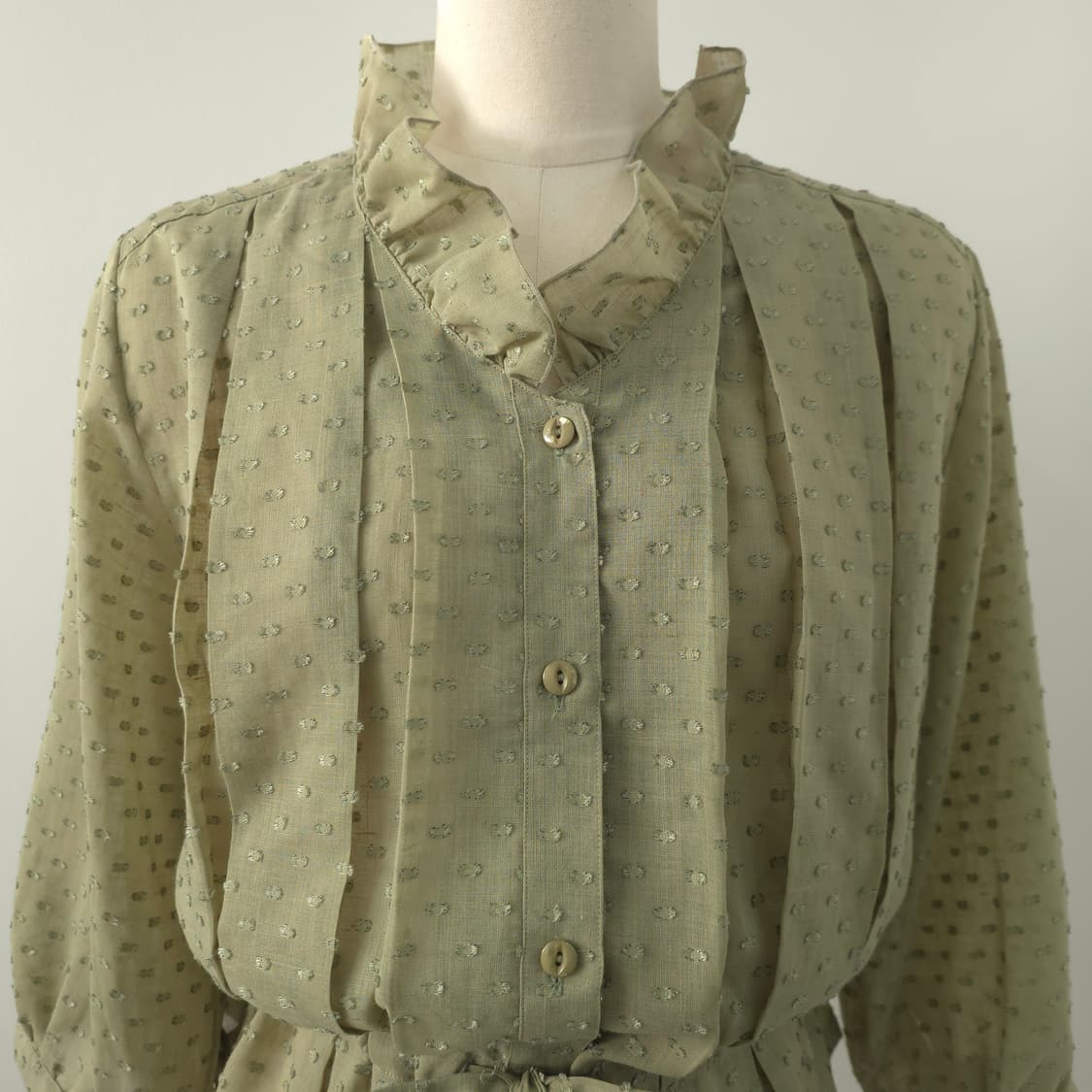 Montate 올리브그린 마혼방 시스루 프릴 8부 블라우스 상품이미지3