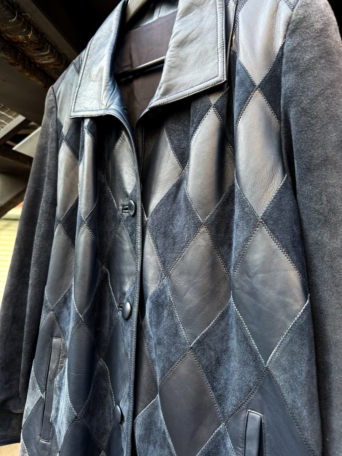 Diamond Patchwork Leather Jacket  상품이미지3