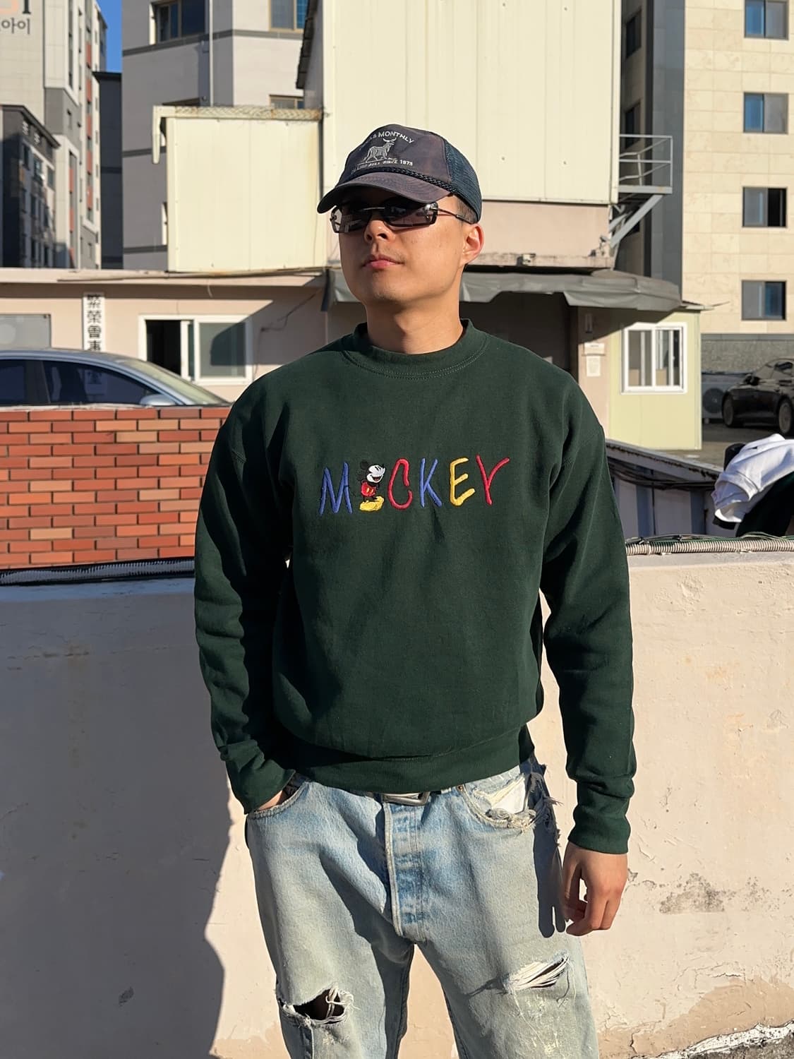 90’s Disney Mickey logo embroidery sweat 상품이미지1