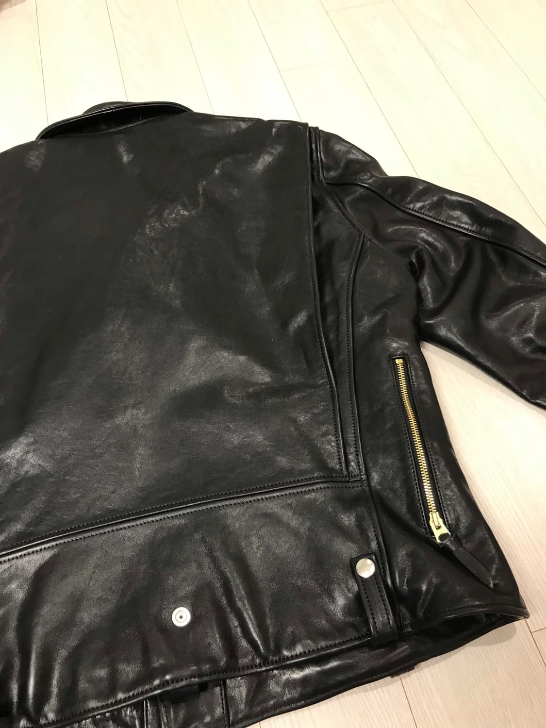 Jiash J24 D포켓 소가죽 카우하이드 더블 라이더 블랙 가죽 재킷 상품이미지7