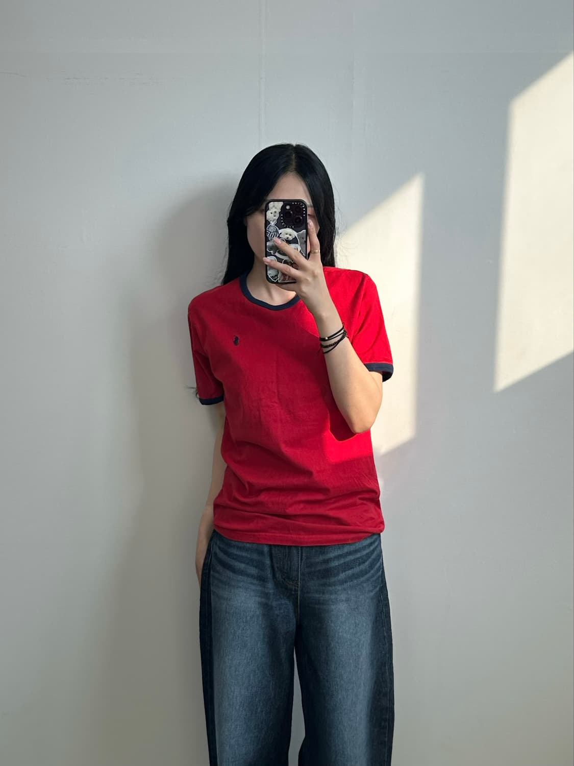 폴로 랄프로렌 자수로고 레드 반팔 링거 티셔츠 상품이미지1
