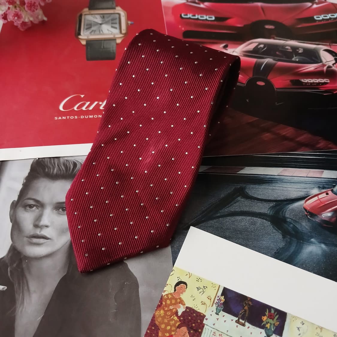 히시야 실크 레드 도트 패턴 슬림 넥타이 7.9cm A+등급 A19513 상품이미지2
