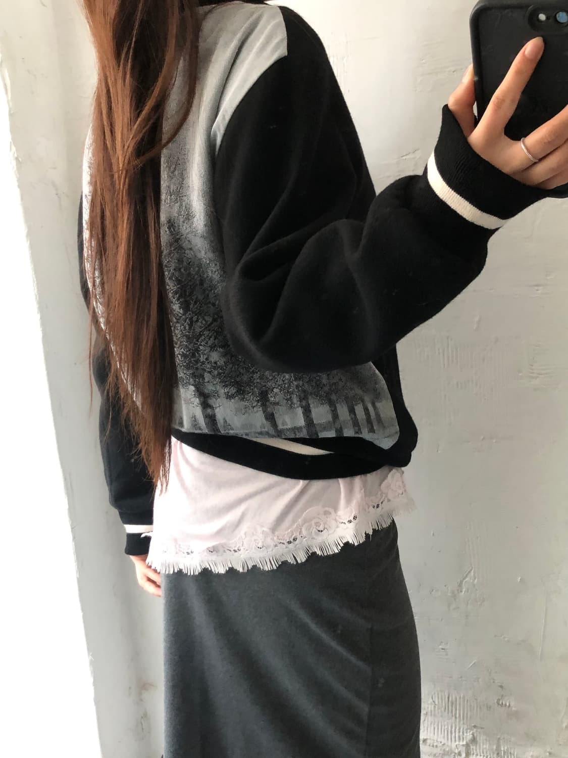 agnès b 아네스베 블랙 아트 그래픽 봄버 자켓 상품이미지2