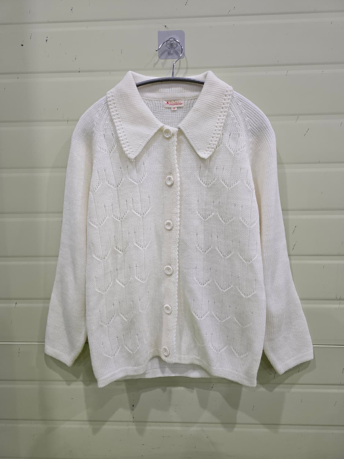 일본 빈티지 카라넥 니트 가디건 아이보리 상품이미지1