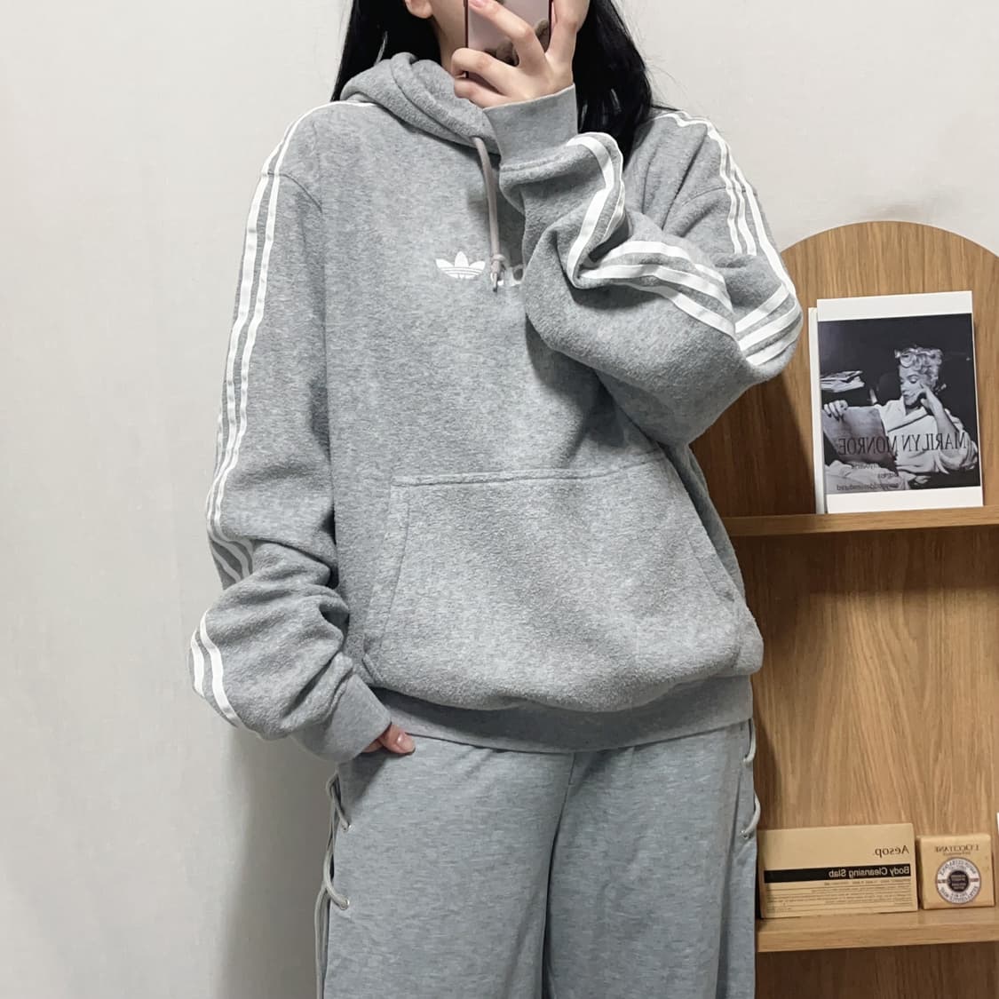 [정품] 아디다스 그레이 일자로고 후리스 후드티 [ XL ] 상품이미지1