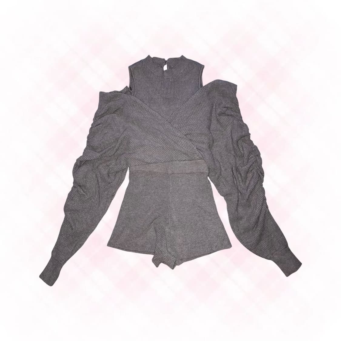 일브 오네갸루 히메갸루 셔링 니트 탑 오프숄더 상품이미지1