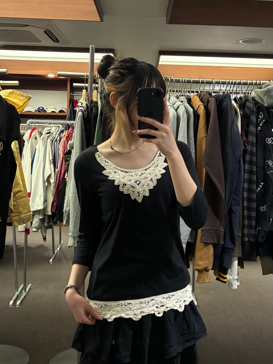 L)Japanese vintage 여성 블랙 레이스 롱슬리브 상품이미지1