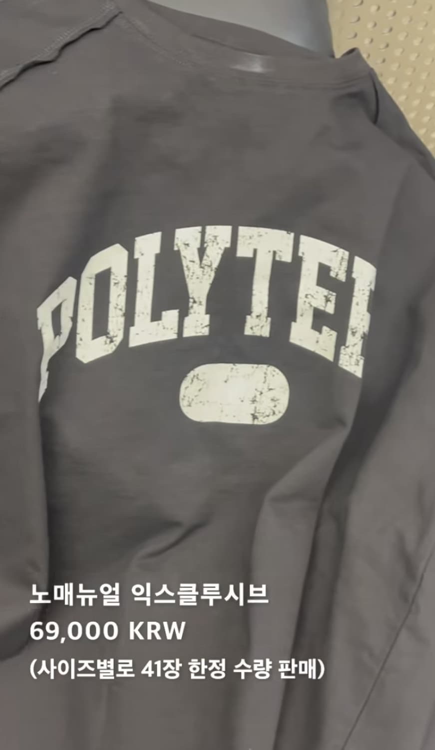 (새상품)(L) 폴리테루 노매뉴얼 롱슬리브 맨투맨 판매 상품이미지2