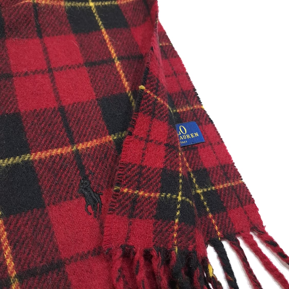 MX477 폴로 90s 이태리판 울 타탄 포니 레드 머플러 목도리 상품이미지4